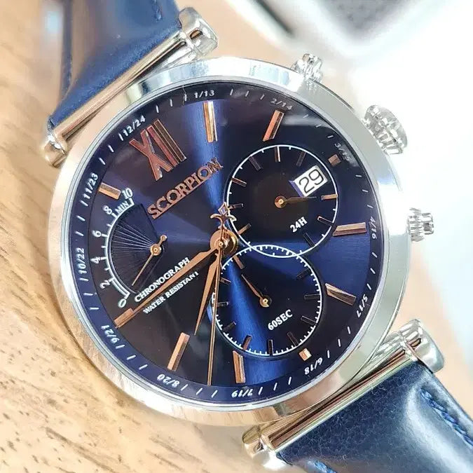 [BUNJANG] Scorpion Chronograph Leather Watch / # 스콜피온 크로노그래프 남성명품시계 D버클 가죽시계 급처