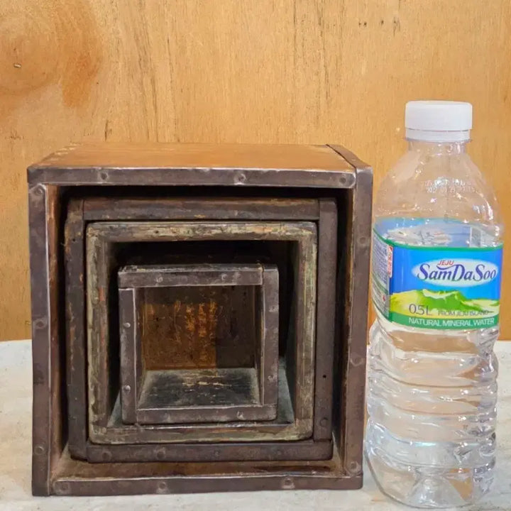 [BUNJANG] Antique Wooden Rice Measuring Box Set / 일제강점기 사이즈별 나무 됫박 4점
