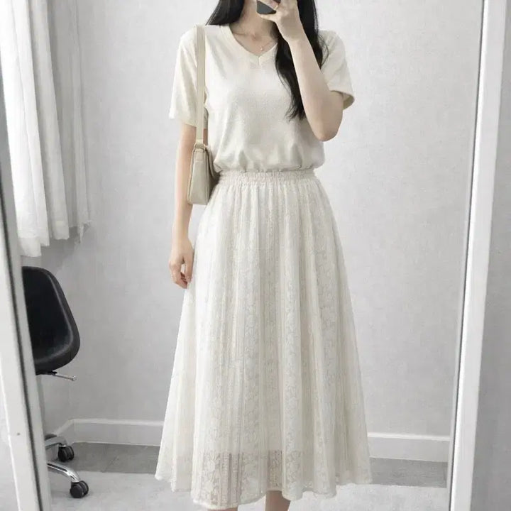 [BUNJANG] Lace Banding Flare Long Skirt / 레이스 밴딩 스커트 /플레어 롱스커트 /데이트룩 감성룩 꾸안꾸룩/JPN
