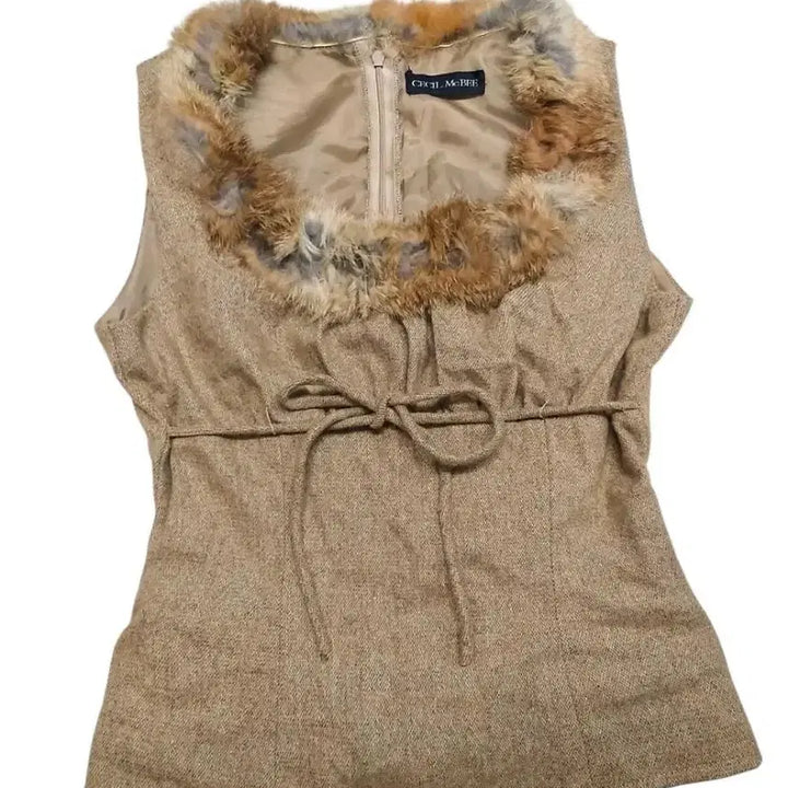 [BUNJANG] Vintage Cecilia McBhee Sleeveless Blouse Vest / 세실맥비 퍼 카라 민소매 블라우스 조끼 빈티지 라떼갸루