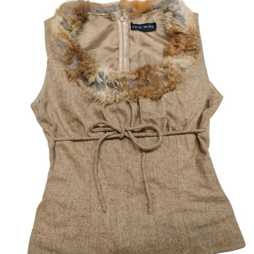 [BUNJANG] Vintage Cecilia McBhee Sleeveless Blouse Vest / 세실맥비 퍼 카라 민소매 블라우스 조끼 빈티지 라떼갸루
