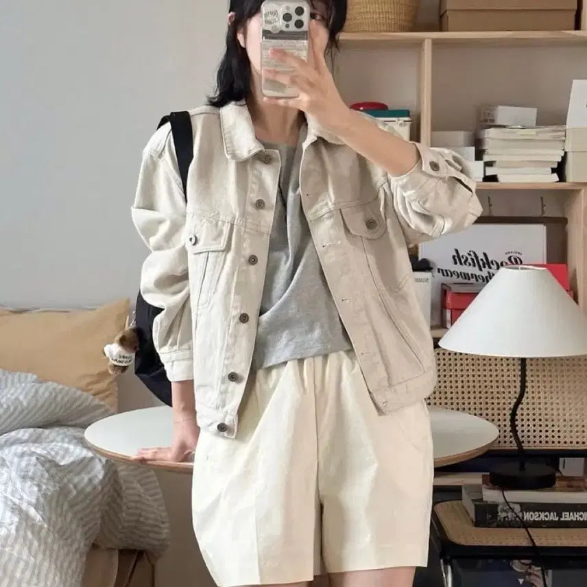 [BUNJANG] NOmellet Vetiver Denim Trucker Jacket / 노멜렛 Vetiver denim trucker - 더스티크림 1사이즈