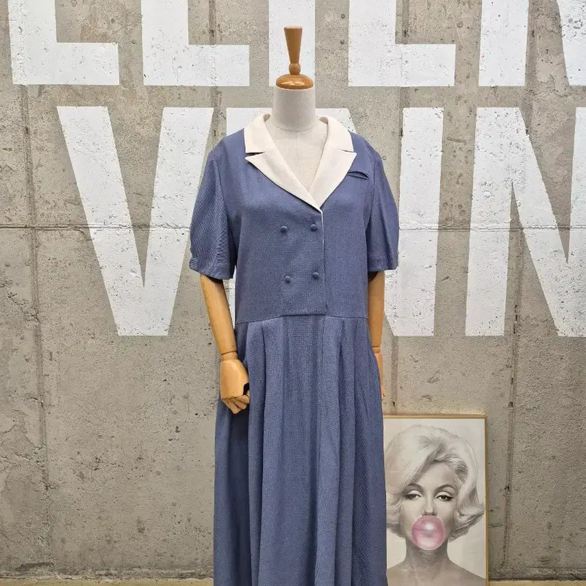 [BUNJANG] Unbranded Double Pleated Long Dress / 카라 더블 플리츠 롱원피스