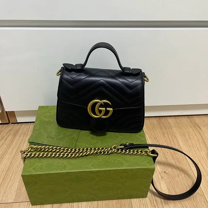[BUNJANG] Gucci Marmont Mini Top Handle Bag Black / 구찌 마몽 미니 탑 핸들백 블랙 + 풀박스