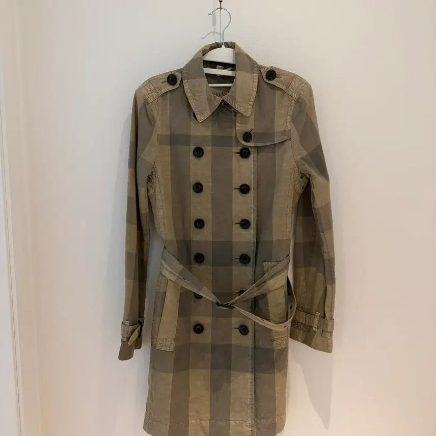 [BUNJANG] Burberry Brit Linen Blend Check Trench Coat / 버버리브릿 린넨 블렌드 체크 트렌치 코트