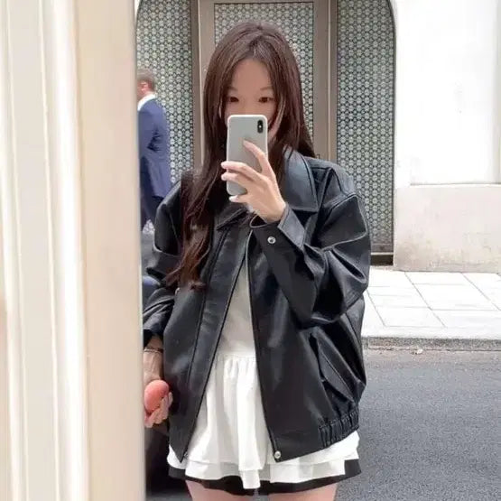 [BUNJANG] Le Bain Hailey Leather Jacket Black Minimalist Blouson / 새상품 르베인 헤일리 레더 자켓 블랙 미니멀 블루종 오버핏 비건