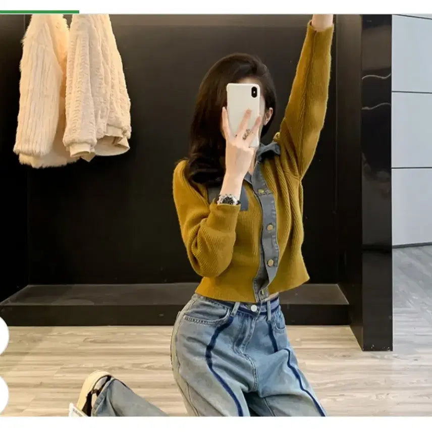 [BUNJANG] Queens Denim Collar Thick Cardigan / @ 퀸즈 데님 카라 도톰 가디건