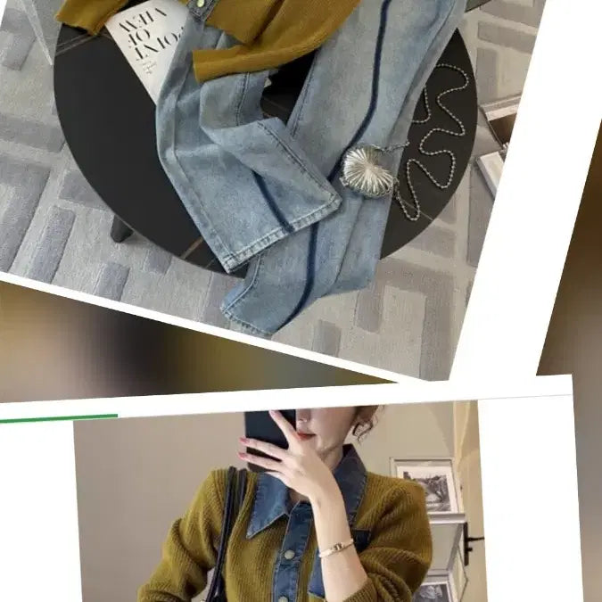 [BUNJANG] Queens Denim Collar Thick Cardigan / @ 퀸즈 데님 카라 도톰 가디건
