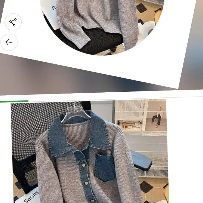 [BUNJANG] Queens Denim Collar Thick Cardigan / @ 퀸즈 데님 카라 도톰 가디건
