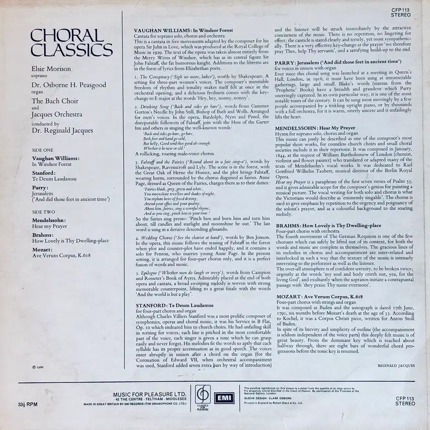 [BUNJANG] Various Artists Choral Classics LP (CFP 113) / 합창곡 선집