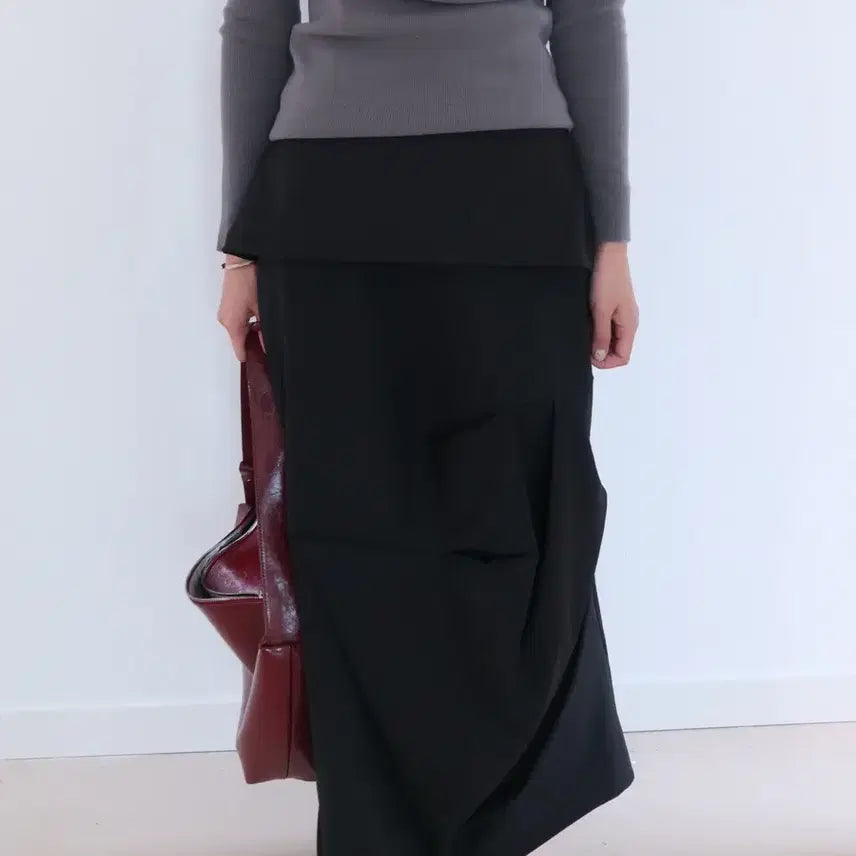 [BUNJANG] Murrow Drape Long Skirt Black / 뮤로우 드레이프 롱스커트 블랙