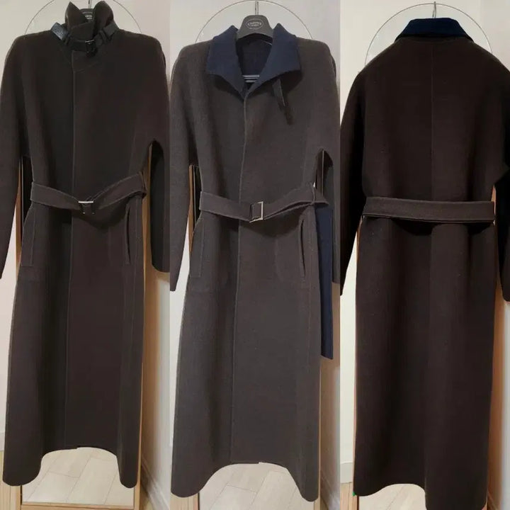 [SOLD OUT] 타임 HAND MADE 리버시블 울100 롱코트 네이비와브라운 벨트포함