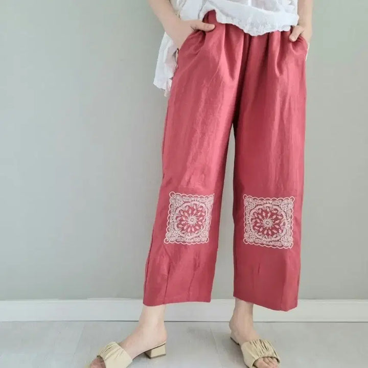 [BUNJANG] Linen Lace Patch Slacks / 린넨 레이스 패치 슬랙스