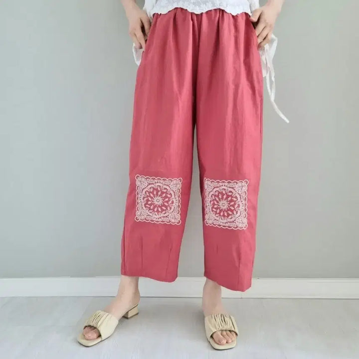 [BUNJANG] Linen Lace Patch Slacks / 린넨 레이스 패치 슬랙스