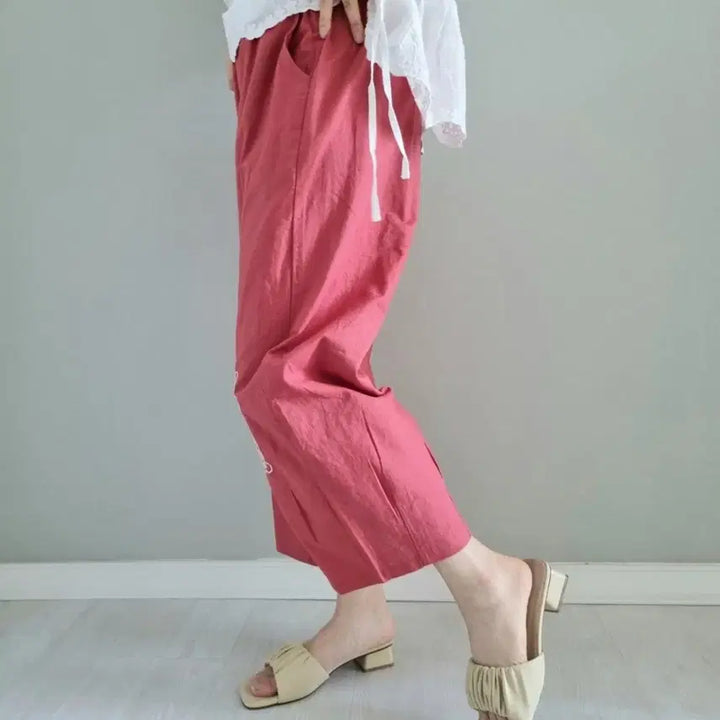 [BUNJANG] Linen Lace Patch Slacks / 린넨 레이스 패치 슬랙스
