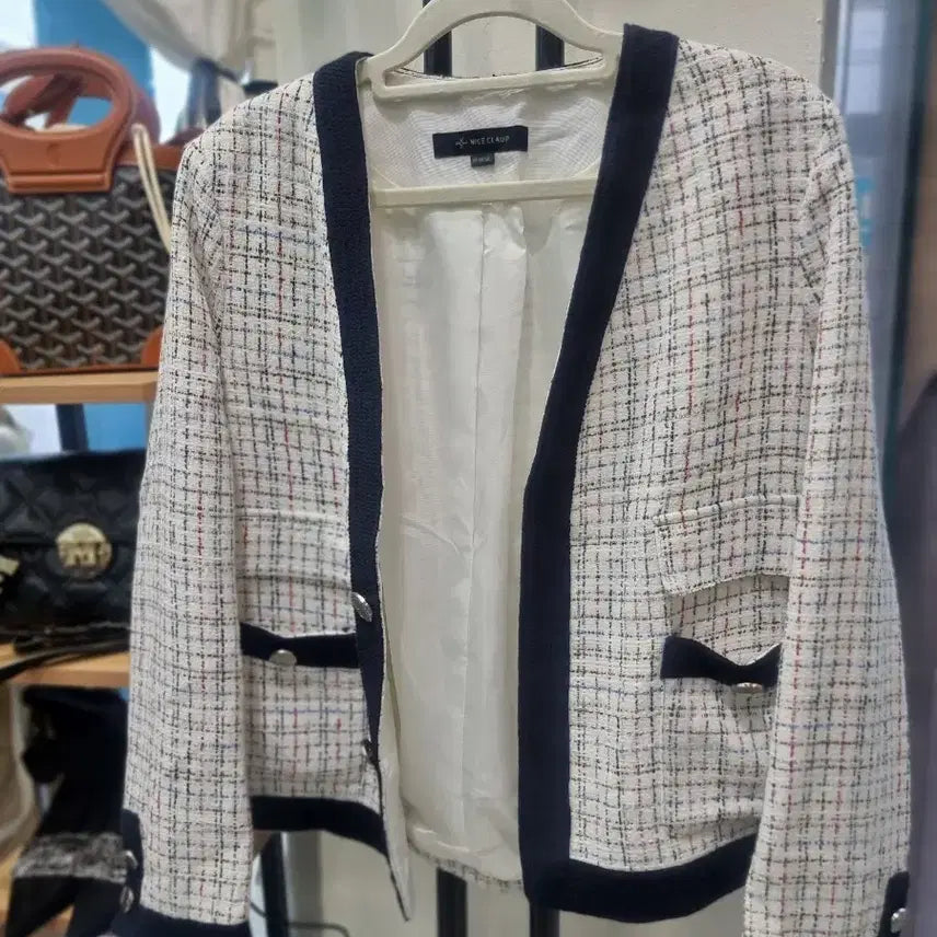 [BUNJANG] Nice Claup Tweed Jacket (White/Navy) - Size 66 / Nice Claup 나이스클랍 트위드 자켓 66