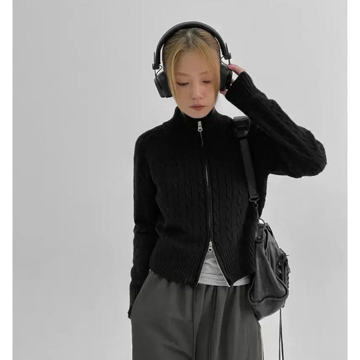 [BUNJANG] Blackup Cable Knit Zip-up Black / 블랙업 케이블 니트집업 블랙