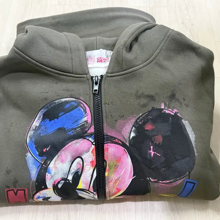 [BUNJANG] Mickey Mouse Khaki Hoodie and Pants Set / 고퀄 미키 후드집업+바지 세트(카키색)