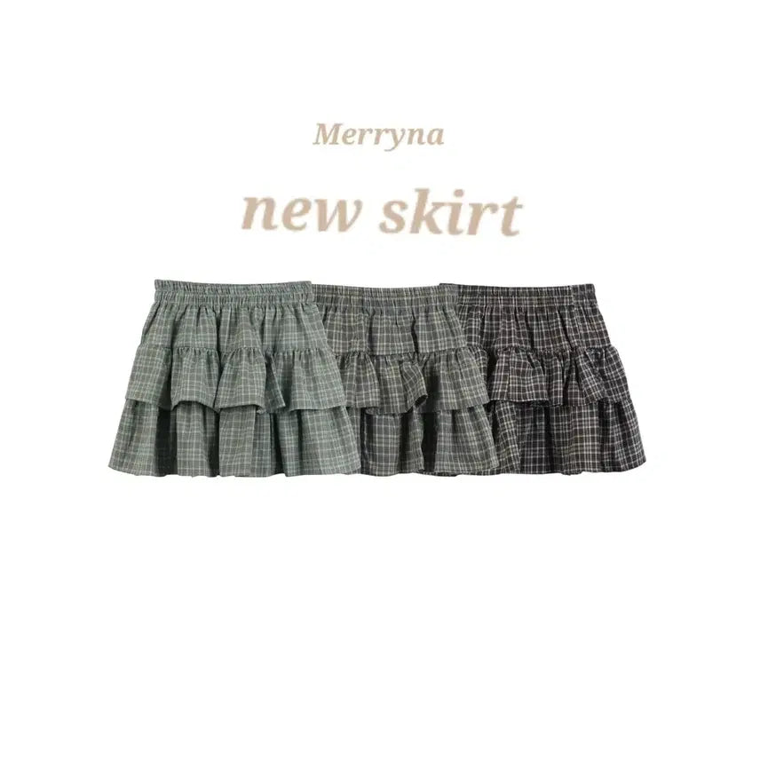 [SOLD OUT] (빠른배송) 체크 셔링  캉캉 밴딩 스커트 3color