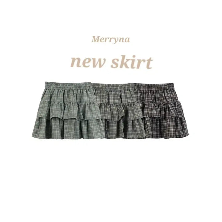 [SOLD OUT] (빠른배송) 체크 셔링  캉캉 밴딩 스커트 3color