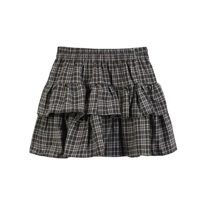 [SOLD OUT] (빠른배송) 체크 셔링  캉캉 밴딩 스커트 3color