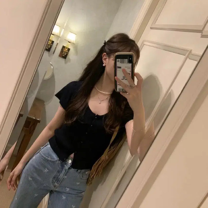 [BUNJANG] pyt Pretty Young Thing Short Sleeve Cardigan Navy / pyt 프리티영띵 반팔 가디건 네이비