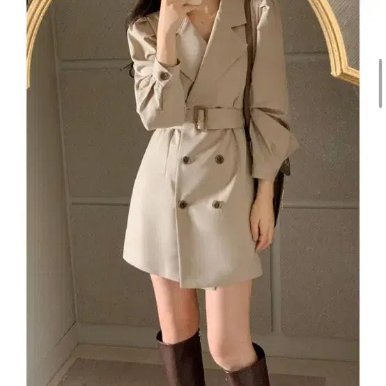 [BUNJANG] Pervbit Beige Trench Coat Mini Dress / 퍼빗 원피스 베이지 트렌치코트 새상품