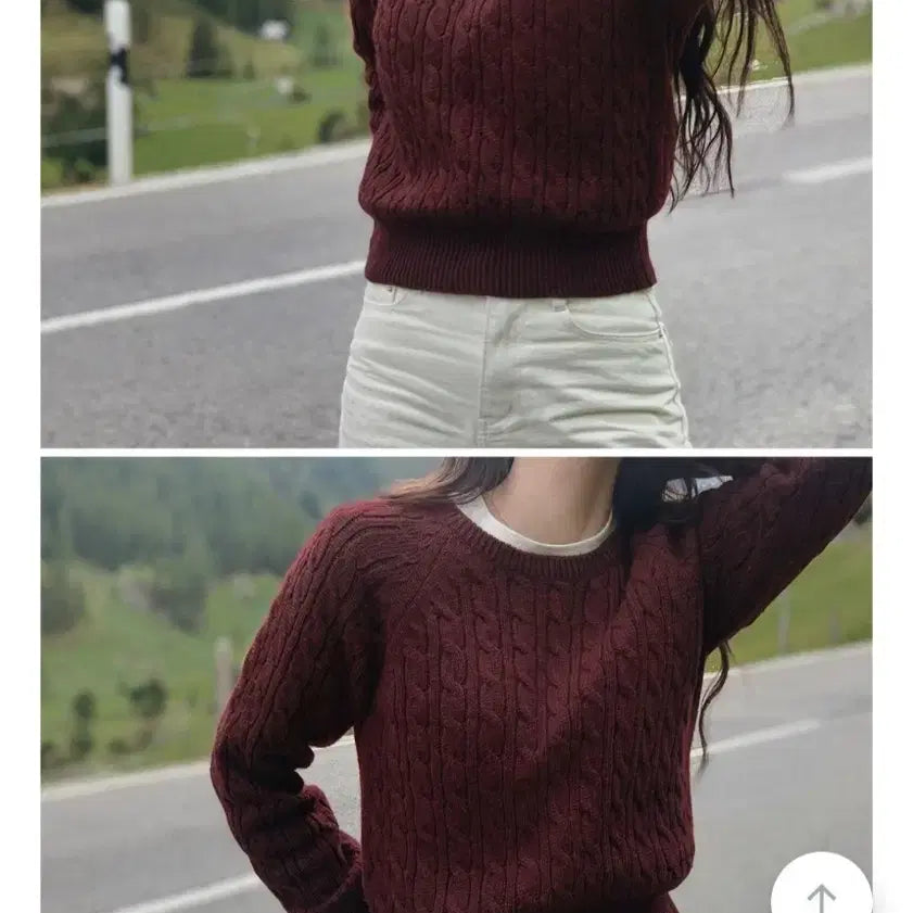[BUNJANG] Slow and Cable Knit Burgundy Sweater / 슬로우앤드 케이블니트 버건디 미착용