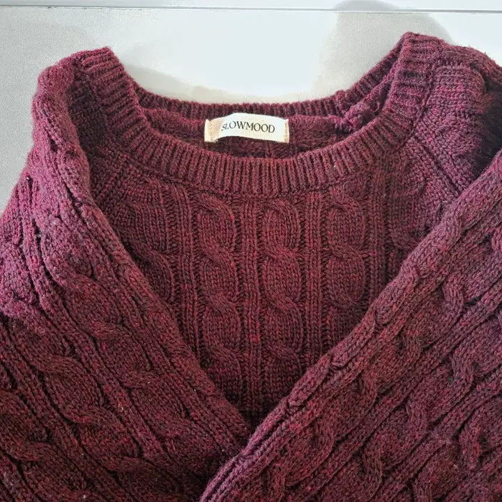 [BUNJANG] Slow and Cable Knit Burgundy Sweater / 슬로우앤드 케이블니트 버건디 미착용