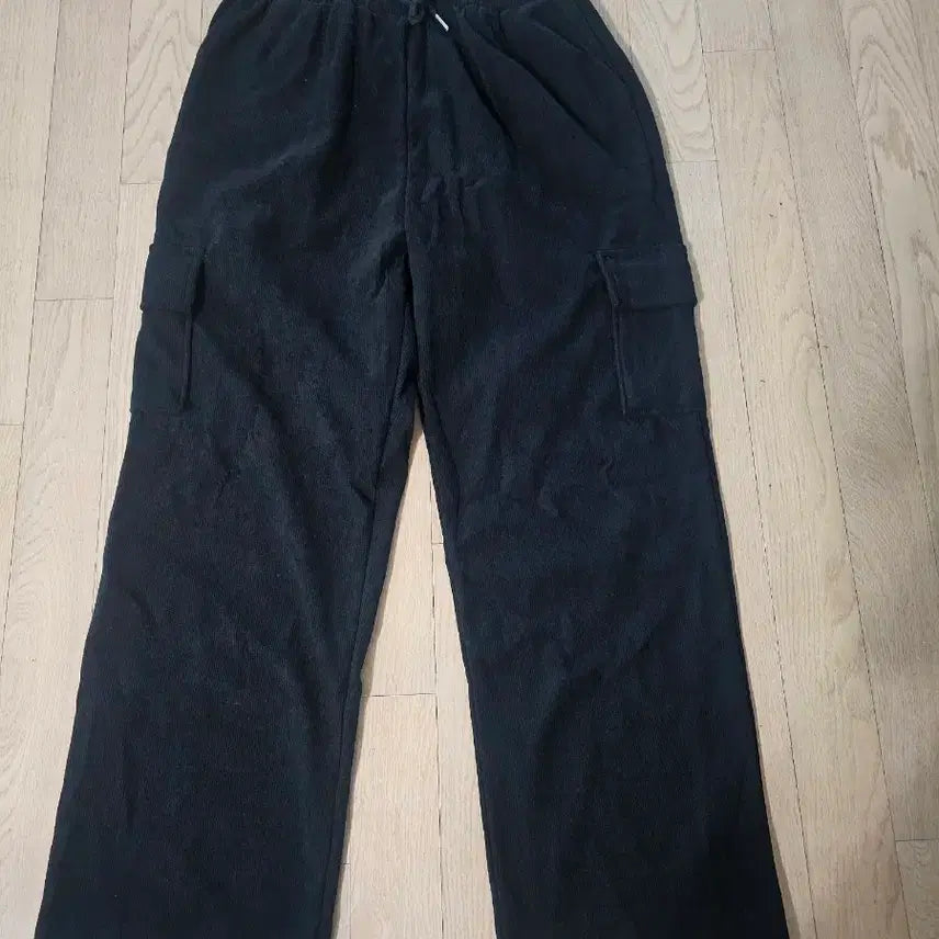 [BUNJANG] Black Ribbed Cargo Wide Pants / 여성//블랙 골지와이드 카고바지//택F