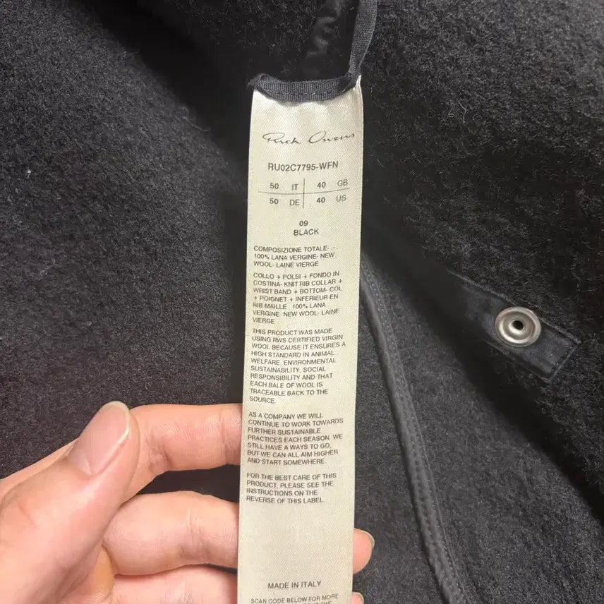 [BUNJANG] Rick Owens Wool Jumbo Flight Jacket / 릭오웬스 울 점보 플라이트 자켓 50