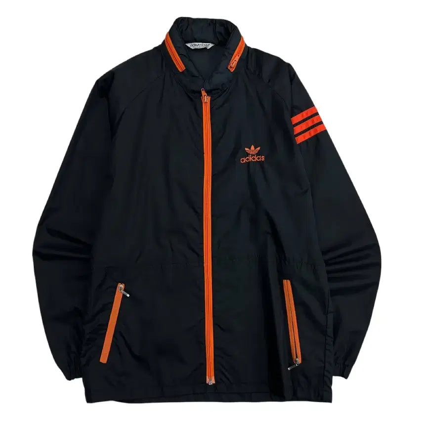 [BUNJANG] Adidas 80's West Germany Orange Black Windbreaker M / 아디다스 80's 서독제 오렌지 배색 블랙 바람막이 M