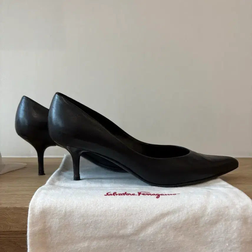 [BUNJANG] Ferragamo Leather Pointed Mid-Heel (255) / 페라가모 정품 레더 미들힐 (255사이즈)