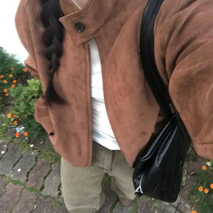 [BUNJANG] BLUE BRICK Suede Half-Neck Jacket / BLUE BRICK 하프넥 스웨이드 자켓 브라운