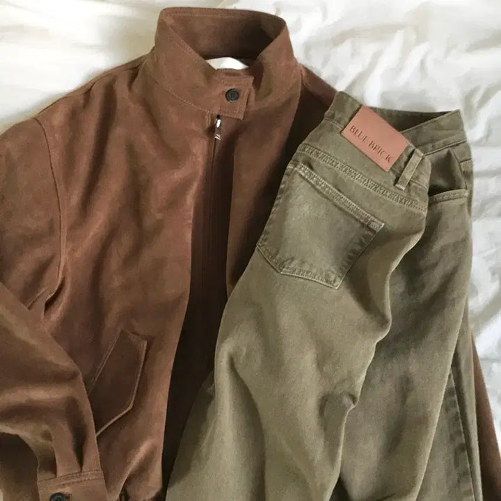 [BUNJANG] BLUE BRICK Suede Half-Neck Jacket / BLUE BRICK 하프넥 스웨이드 자켓 브라운