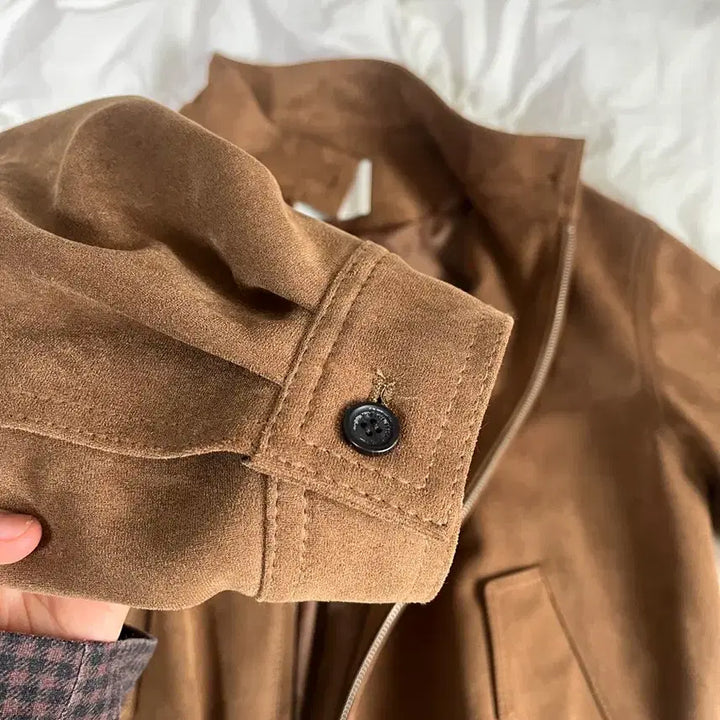 [BUNJANG] BLUE BRICK Suede Half-Neck Jacket / BLUE BRICK 하프넥 스웨이드 자켓 브라운