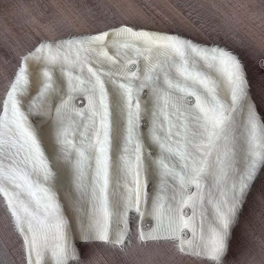 [BUNJANG] Second Second Cherry Cubic Fur Cardigan / 세컨드세컨 로 체리 큐빅퍼 가디건 아이보리,핑크