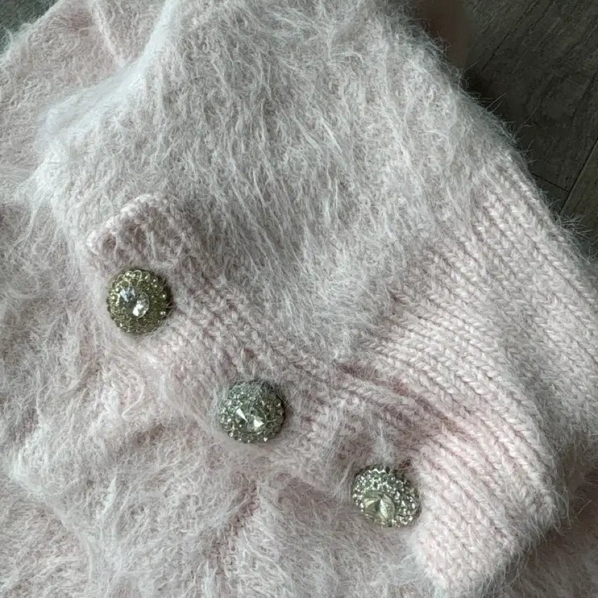 [BUNJANG] Second Second Cherry Cubic Fur Cardigan / 세컨드세컨 로 체리 큐빅퍼 가디건 아이보리,핑크