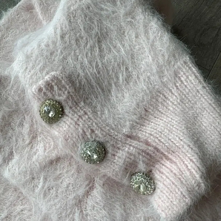 [BUNJANG] Second Second Cherry Cubic Fur Cardigan / 세컨드세컨 로 체리 큐빅퍼 가디건 아이보리,핑크