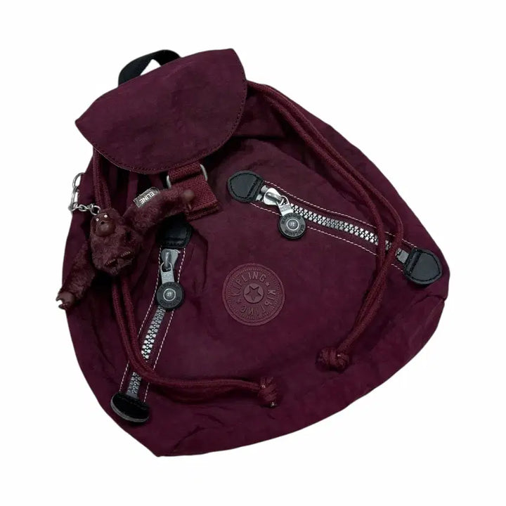 [BUNJANG] Kipling Morigirl Y2K Mini Backpack - Burgundy Red / 키플링 빈티지 모리걸 Y2K 포켓 복조리 미니백팩 버건디 마룬 레드