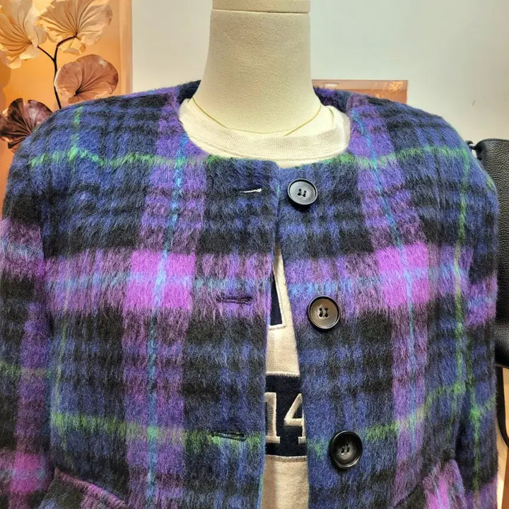 [BUNJANG] Dumble Check Cropped Jacket / 덤블 체크 크롭 자켓