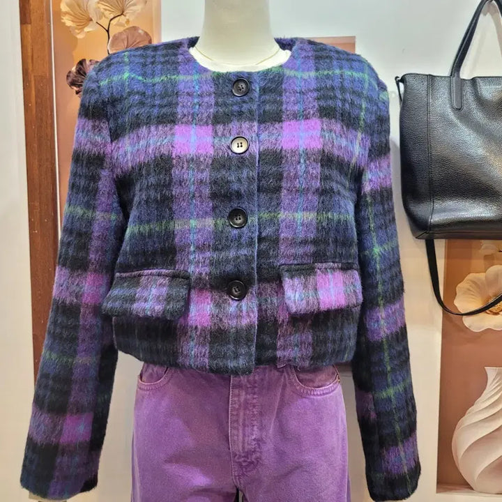 [BUNJANG] Dumble Check Cropped Jacket / 덤블 체크 크롭 자켓