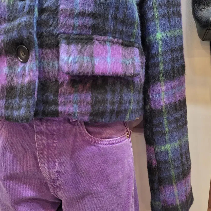 [BUNJANG] Dumble Check Cropped Jacket / 덤블 체크 크롭 자켓