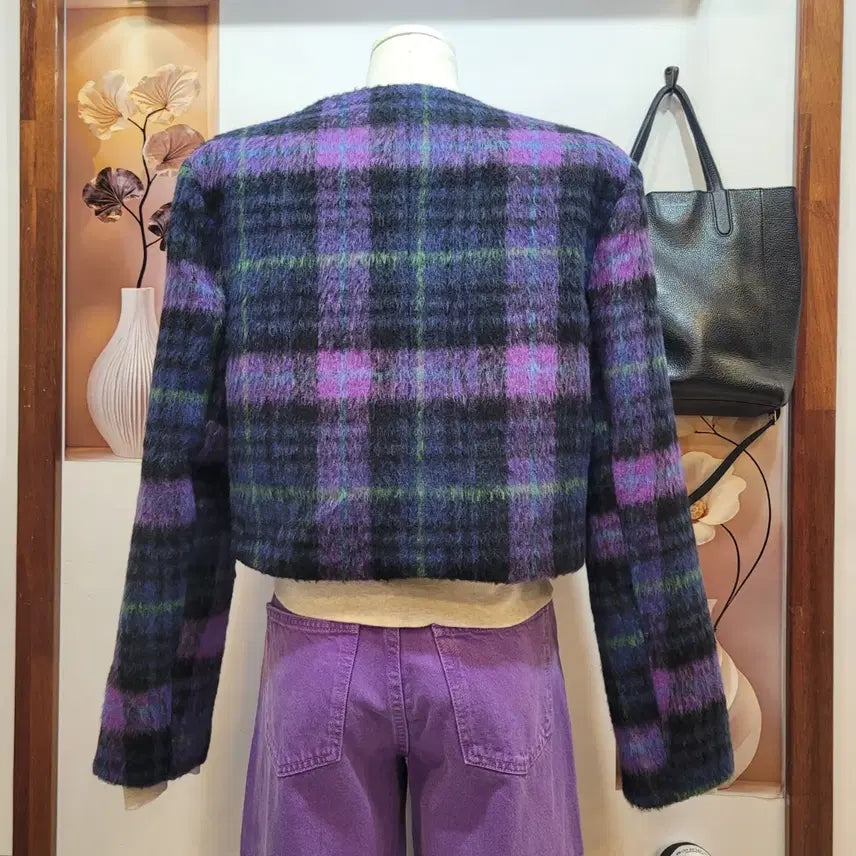 [BUNJANG] Dumble Check Cropped Jacket / 덤블 체크 크롭 자켓