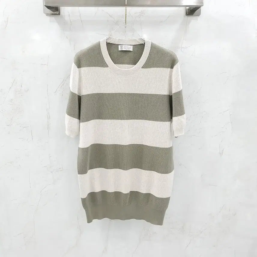 [BUNJANG] Brunello Cucinelli Stripe Crew Neck Short Sleeve Knit / 54 / 브루넬로 쿠치넬리 스트라이프 크루넥 반팔 니트
