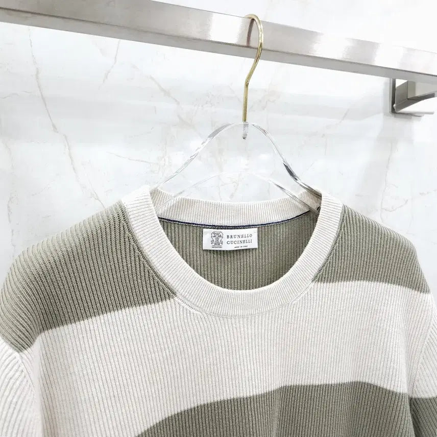 [BUNJANG] Brunello Cucinelli Stripe Crew Neck Short Sleeve Knit / 54 / 브루넬로 쿠치넬리 스트라이프 크루넥 반팔 니트