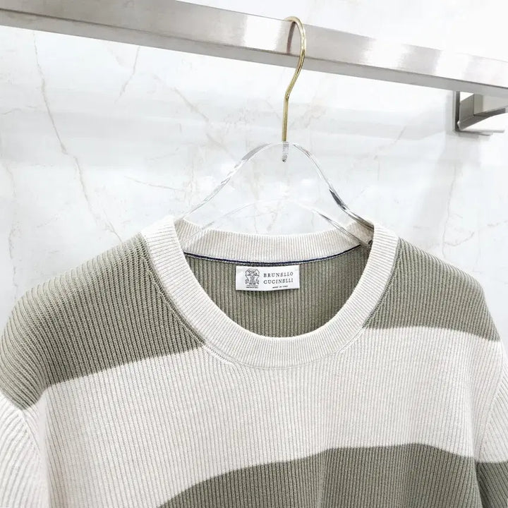 [BUNJANG] Brunello Cucinelli Stripe Crew Neck Short Sleeve Knit / 54 / 브루넬로 쿠치넬리 스트라이프 크루넥 반팔 니트