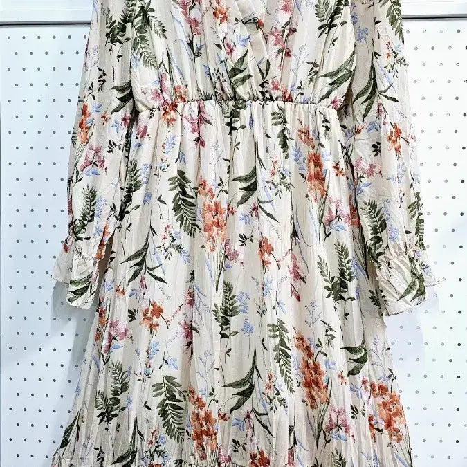 [BUNJANG] Floral Chiffon V-neck Long Dress / 플라워 쉬폰원피스 V넥 허리밴딩 롱원피스