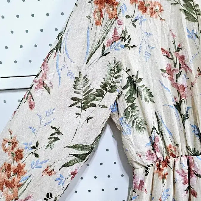 [BUNJANG] Floral Chiffon V-neck Long Dress / 플라워 쉬폰원피스 V넥 허리밴딩 롱원피스