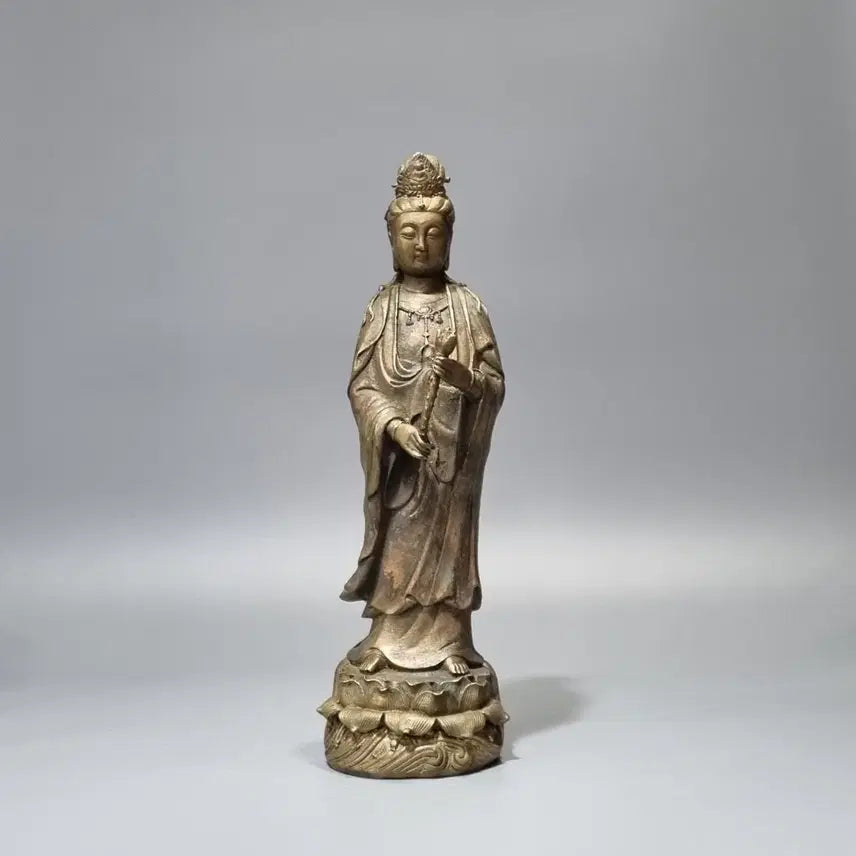 [SOLD OUT] 골동품 황동 관세음보살 입상 불상 조각상. 고35.5